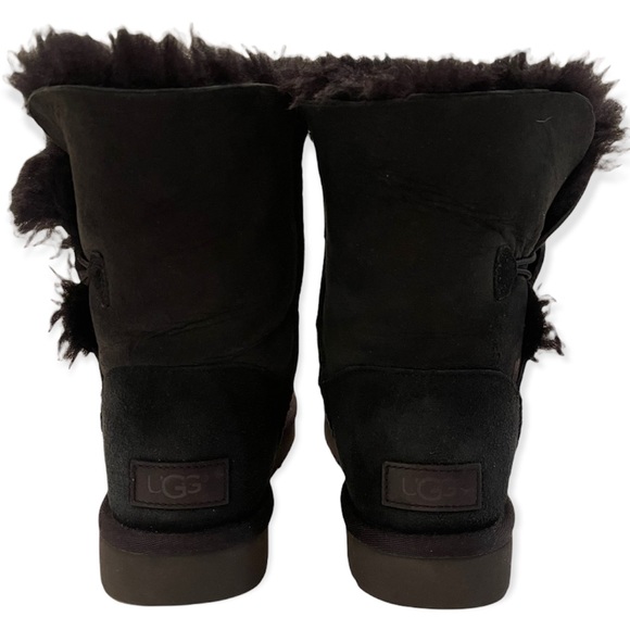 UGG Bailey Button II Boot Sheepskin Black Leather Winter Boot Mini Fluff - Picture 6 of 12